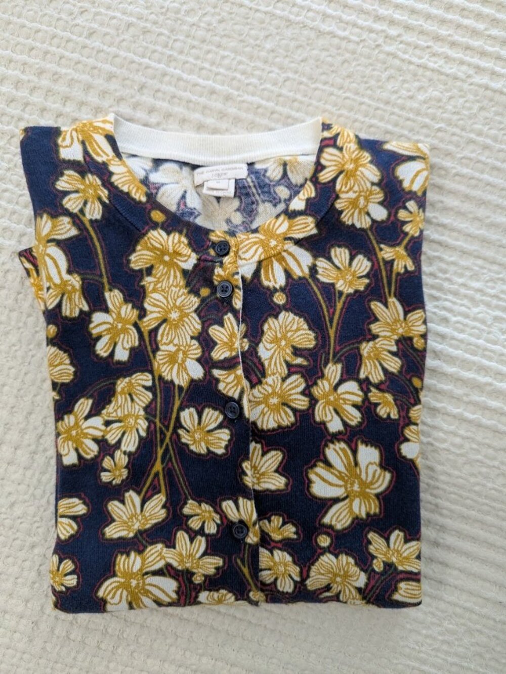 J.Crew M Cotton Floral Knitted Cardigan Navy Botanical Print Brunch Cottagecore - Picture 14 of 14